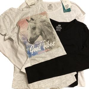 2 Long Sleeve Tops & Short Sleeve Glittery Horse Top, by H&M